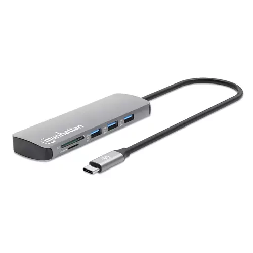 Manhattan USB-C Dock/Hub with Card Reader Ports (x7): Ethernet HDMI USB-A (x3) and USB-C (x2) With Power Delivery (100W) to USB-C Port (Note additional USB-C wall charger and USB-C cable needed) USB 3.2 Gen 1 All Ports can be used at the same t