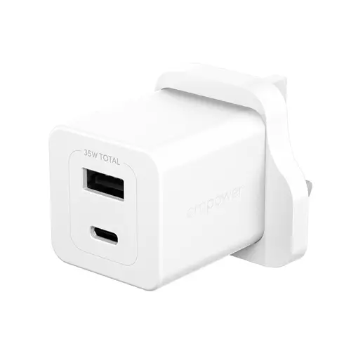 PanzerGlass empower by  Turbo 35W Charger incl. USB-C + USB-A | UK Plug| Silver White