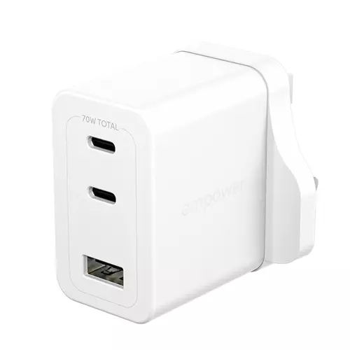PanzerGlass empower by  Turbo 70W Multiple Charger incl. 2 x USB-C + USB-A | UK Plug | Silver White