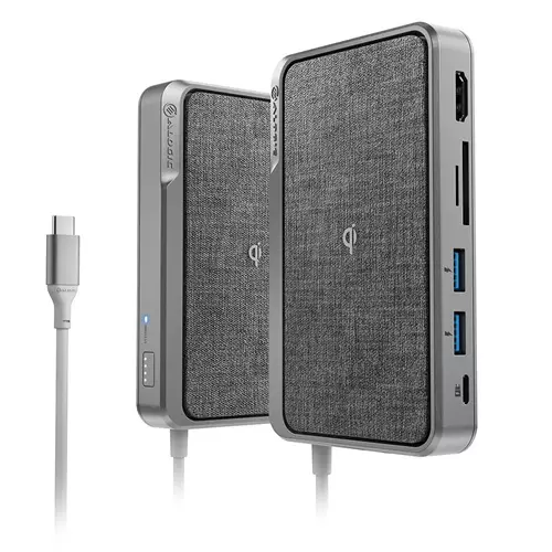 ALOGIC USB-C Dock Wave | ALL-IN-ONE / USB-C Hub with Power Delivery Power Bank & Wireless Charger - Space Grey