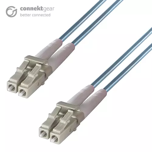 connektgear 10m Duplex Fibre Optic Multi-Mode Cable OM3 50/125 Micron LC to LC Aqua