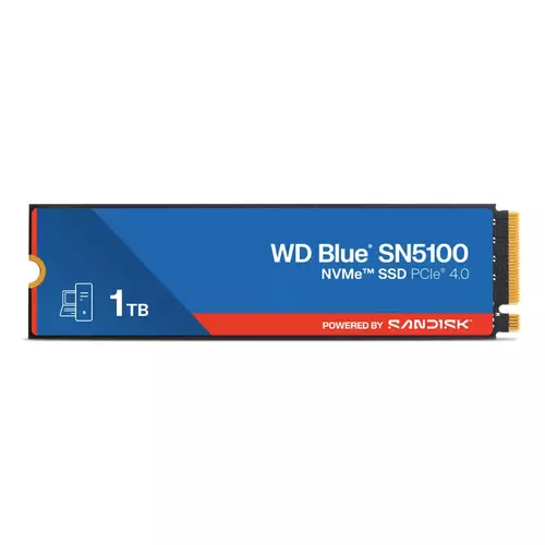Western Digital 1TB WD Blue SN5100 NVMe SSD. SSD capacity: 1 TB SSD form factor: M.2 Read speed: 7100 MB/s Write speed: 6700 MB/s Component for: PC/Laptop