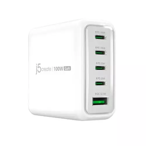 j5create JUP53100 100W GaN USB-C 5-Port Charger