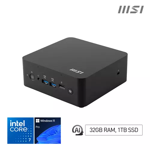 MSI Cubi NUC AI+ 2MG Intel Core Ultra 7 258V Desktop PC NUC SFF Mini Computer HTPC (32GB RAM 1TB Storage Windows 11 PRO NextGen Premium) Intel Arc Graphics/Embedded DDR5/Dual ThunderBolt 4/HDMI/Dual LAN/WiFi 6E/BT 5.3/VESA
