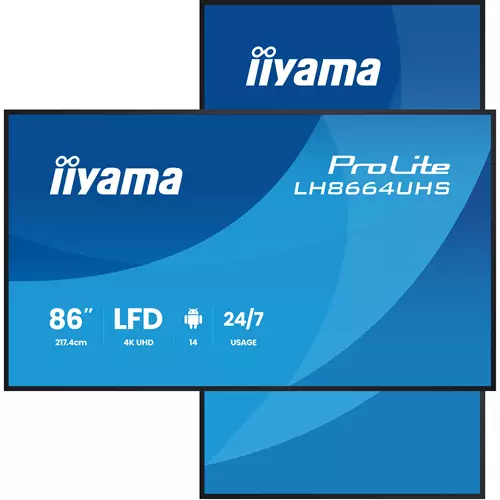 iiyama LH8664UHS-B3AG Signage Display Digital signage flat panel 2.17 m (85.6") Wi-Fi 450 cd/m 4K Ultra HD Black Built-in processor Android 24/7