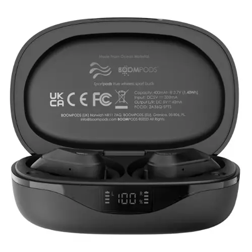Boompods Sportpods Ocean Headset True Wireless Stereo (TWS) Ear-hook Calls/Music Bluetooth Black