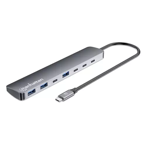 Manhattan USB-C Dock/Hub Ports (x7): USB-A (x3) and USB-C (x4) With Power Delivery (100W) to USB-C Port (Note additional USB-C wall charger and USB-C cable needed) USB 3.2 Gen 2 All Ports can be used at the same time Universal Aluminium Space