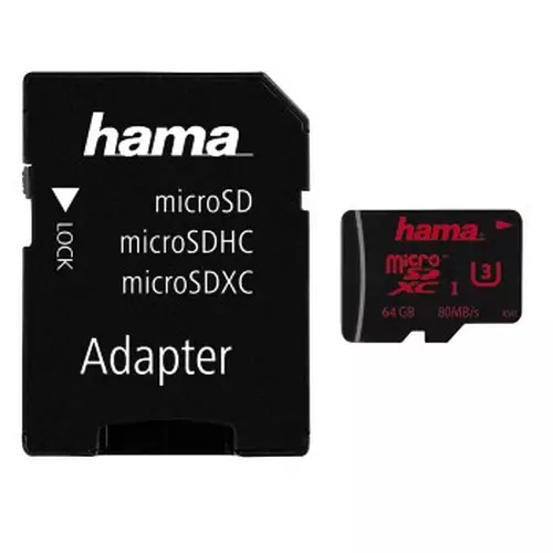 Hama 00123979. Capacity: 64 GB Flash card type: MicroSDXC Flash memory class: Class 3 Internal memory type: UHS