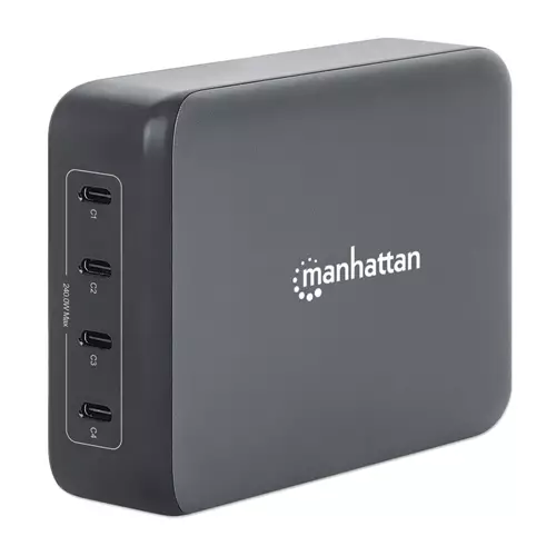 Manhattan Mains USB-C Laptop Charging Station 4-port Universal charging for ALL laptops (incl power hungry gaming machines & equivalent) with ports to simultaneously charge phones/watches/earpods/etc GaN Each PD port up to 140W (Max 240W) UK Powe