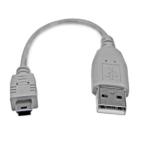 StarTech.com 6in Mini USB 2.0 Cable - A to Mini B. Cable length: 0.152 m. Connector 1: USB A Connector 2: Mini-USB B USB version: USB 2.0 Connector gender: Male/Male Maximum data transfer rate: 0.48 Gbit/s Product colour: Grey