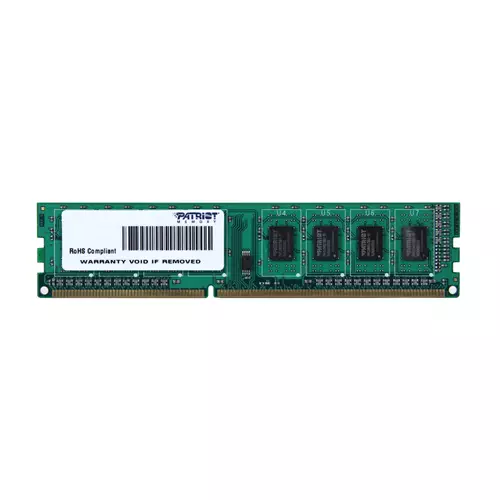 Patriot Memory 4GB PC3-12800. Internal memory: 4 GB Memory layout (modules x size): 1 x 4 GB Internal memory type: DDR3 Memory clock speed: 1600 MHz Memory form factor: 240-pin DIMM CAS latency: 11