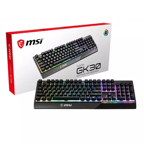 MSI VIGOR GK30 RGB MEMchanical Gaming Keyboard ' UK Layout MECH. Membrane switches 6-Zone RGB Lighting RGB Mystic Light water repellent keyboard design' Wired USB Mechanical QWERTY RGB LED Black