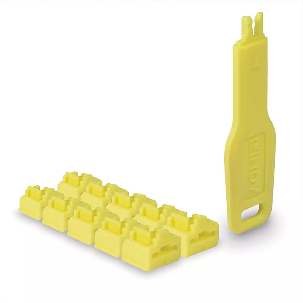 Lindy RJ45 Port Locks Yellow. 10X + 1 Key