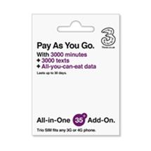 3 Pay As You Go Trio SIM (35 Credit)  for any 3G or 4G Phone