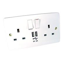 Spire UK Power & USB Wall Socket, 13A, 250V, USB 2A 5V